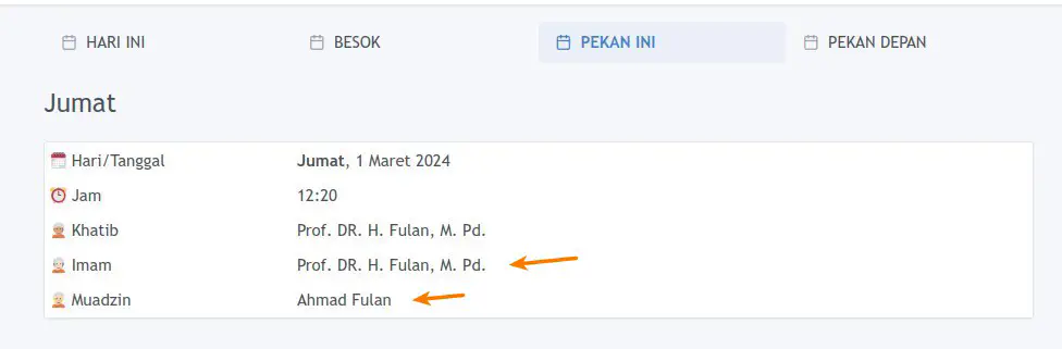 Nama Imam dan Muadzin Petugas Jumat Jadwal Publik