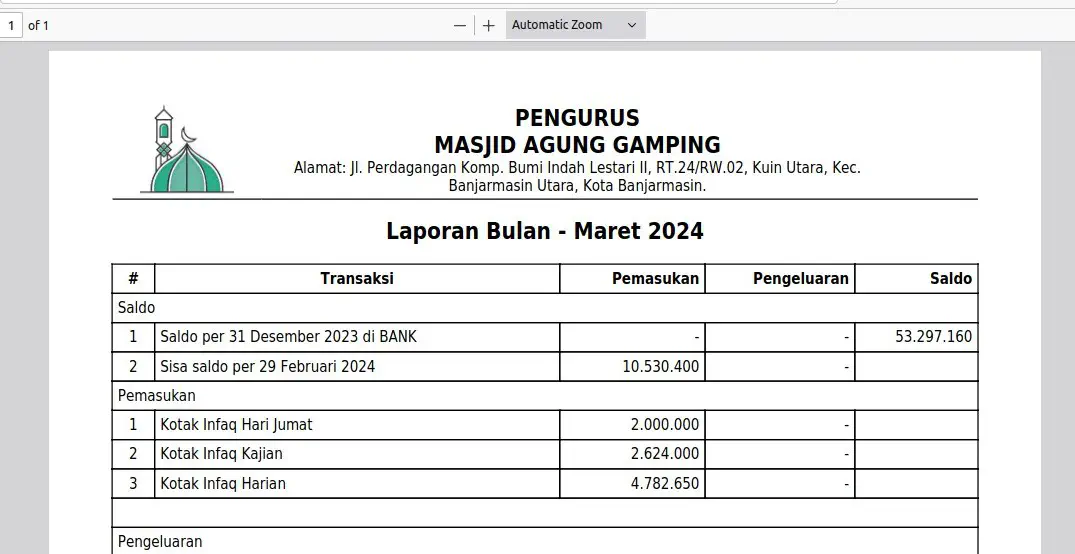 Tampilan Logo Cetak PDF Laporan